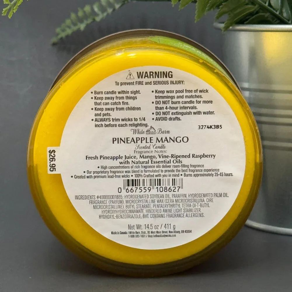 BBW Pineapple Mango White Barn Bath & Body Works 3 Wick Candle - Picture 9 of 10